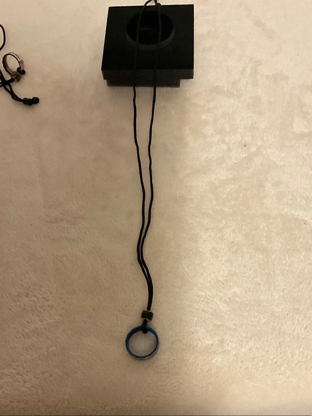 Minimal Black Cord Necklace with Brown Ring Pendant Accent